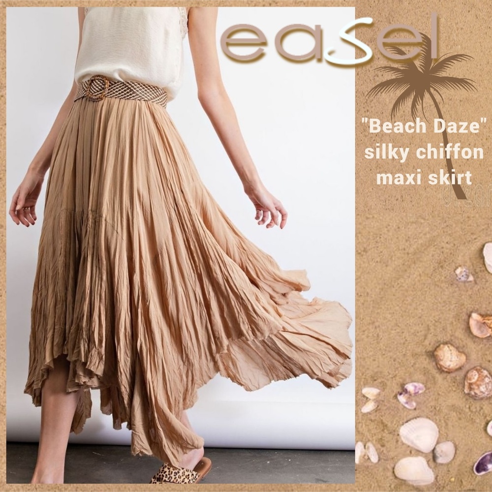 EASEL Crinkled Chiffon Overlay Uneven Hem Midi-Maxi Skirt or Tube Dress Lined
